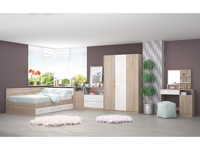 Спален комплект АНДРЕА + матрак (дъб сонома/бяло гланц)